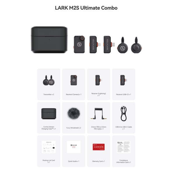 Hollyland Lark M2S Microfono Wireless Ultimate Combo (Camera RX +USB-C RX + Lightning RX) Hollyland Lark M2S Microfono Wireless Ultimate Combo (Camera RX +USB-C RX + Lightning RX)